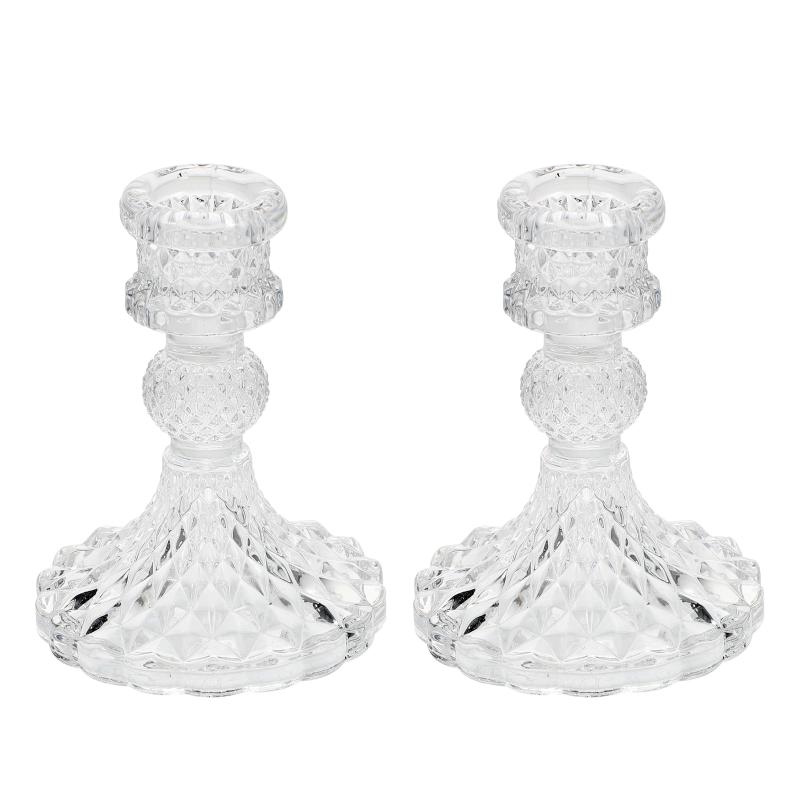 

Candle Holders 2Pcs Delicate Holder Decorative Glass Candlestick Home Adorn Transparent
