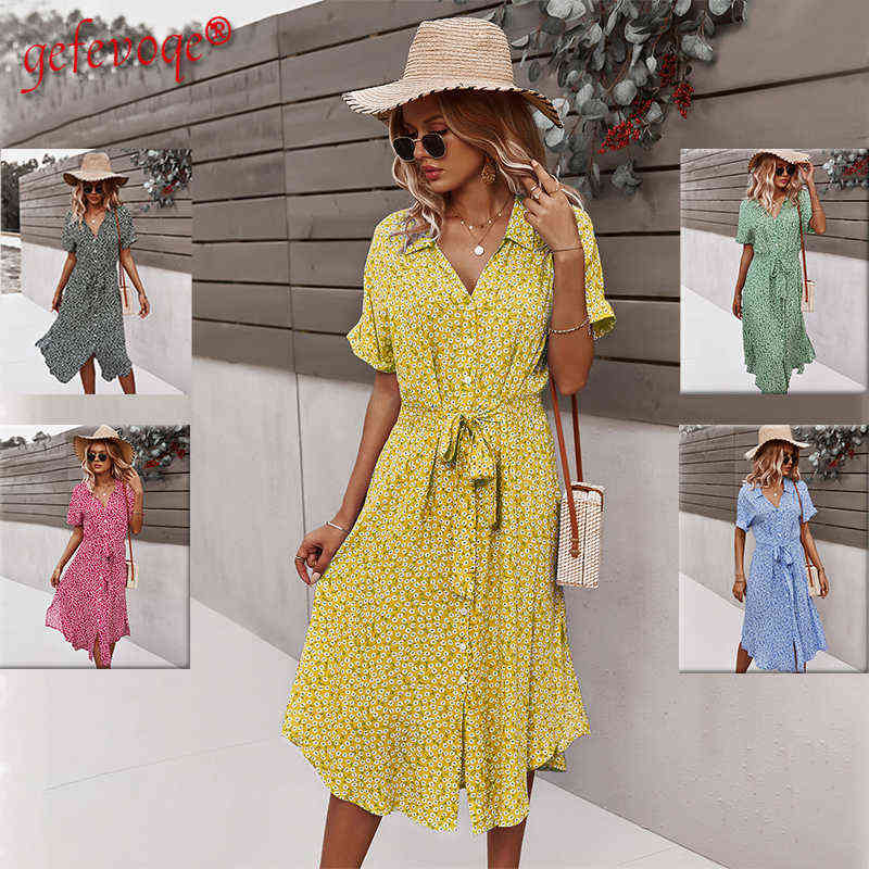 

Dresses For Women Casual Short Sleeve 2021 Beach Dresses Women's Summer Holiday Sundress Floral Long Dress Tunics Robe Femmle G1223, Yellow