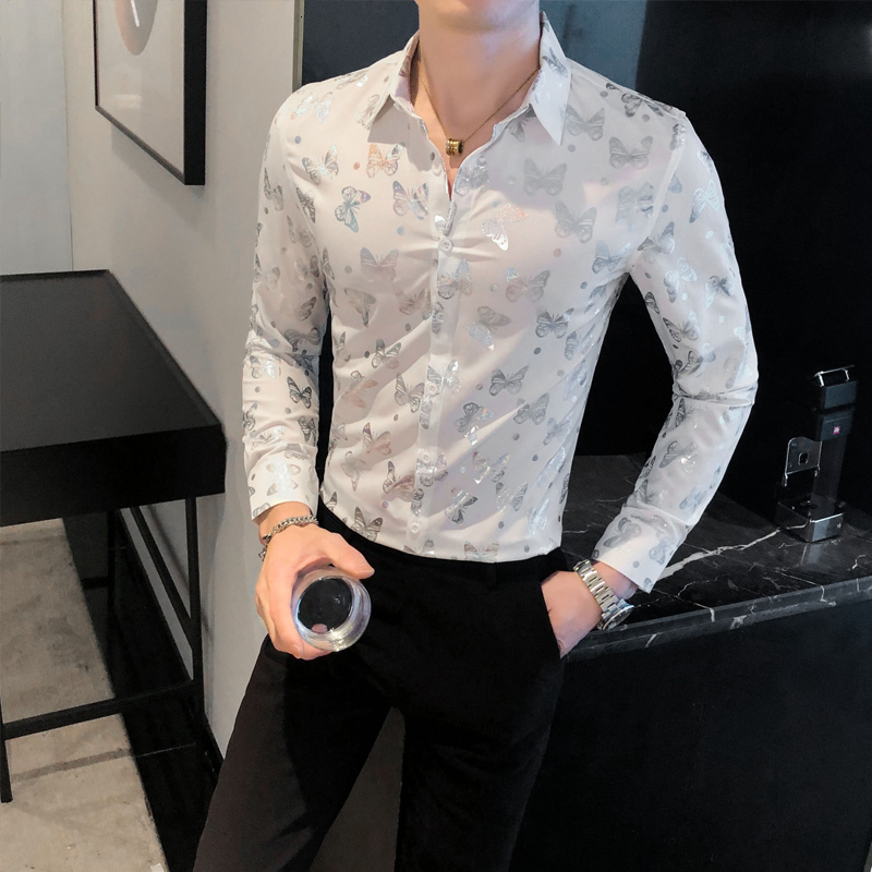 

2021 New Venda Quente Dos Homens Camisas Casuais Manga Longa Simples Todo o Jogo Coreano Magro Ajuste Noite Clube Vestido Blusa Homme Preto/, Black