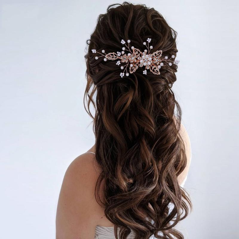 

Hair Clips & Barrettes Luxury Gold Silver Color Flowers Combs Leaf Pearls Crystal Wedding Accessories For Bride Women Handmade Head Jewelry, Golden;silver