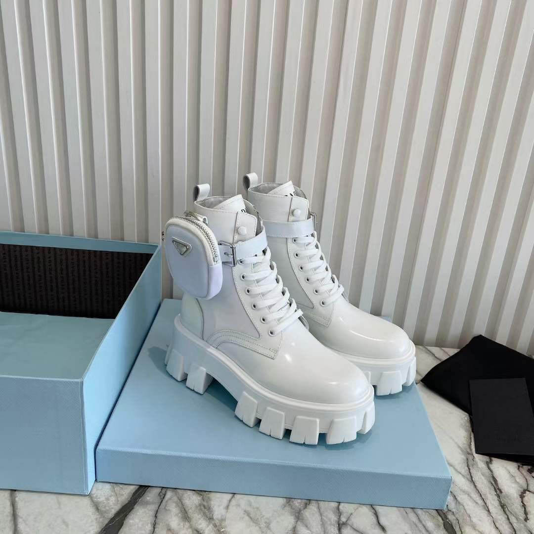 

Designer Luxury Boots White Brushed Rois Leather And Nylon Monolith Boots Size 35 -45 Booties With Original box, Don´t pay it