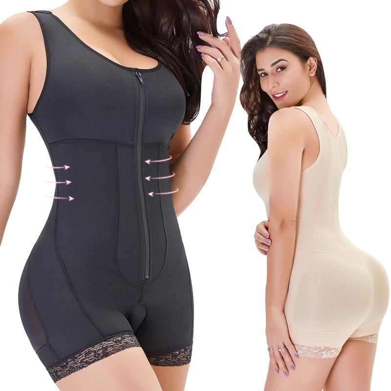 

Women' Shapers Colombian Tummy Control Slimming Seamless Girdle Zipper Full Body Shaper Plus Size Bodysuit Post Firm Shapewear, Black
