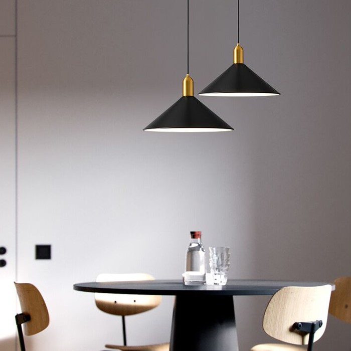 

Nordic modern black gold metal pendant lamps light long cone shape kitchen island hanging lamp bedside lighting F-PL2510