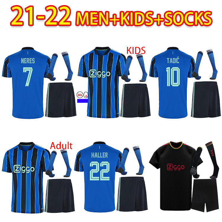 

2021 2022 soccer jersey KUDUS ANTONY BLIND PROMES TADIC NERES CRUYFF aJAx 21 22 adult+ kids kit SOCKS football shirt uniforms away blue third black, Away adult suit patch ajks0040