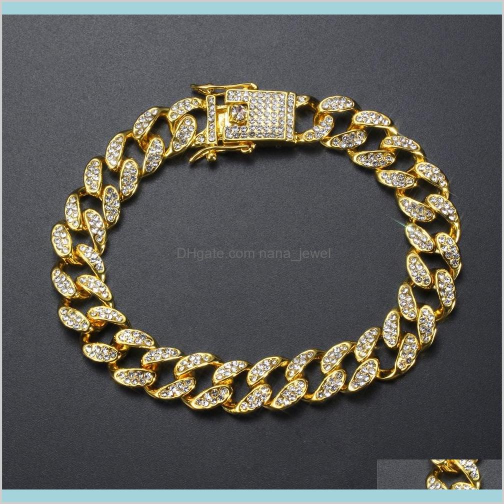 

European And American Hip Hop Bracelet Men'S Butterfly Button Hiphop Gold Plated Diamond Bracelet Full Diamond Cuba Bracelet Cross 1Cj Ahqsm, Golden;silver