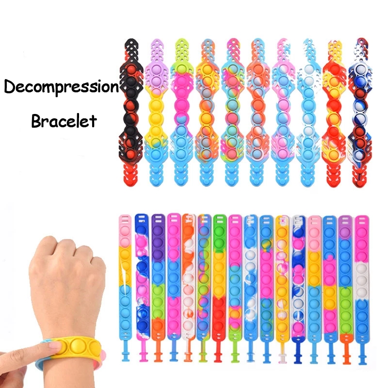 

Decompression Toy Silicone Bracelet Puzzle Dimples Sensory Fidget Waterproof Wristband Anti Stress Push Bubble Kids Gifts