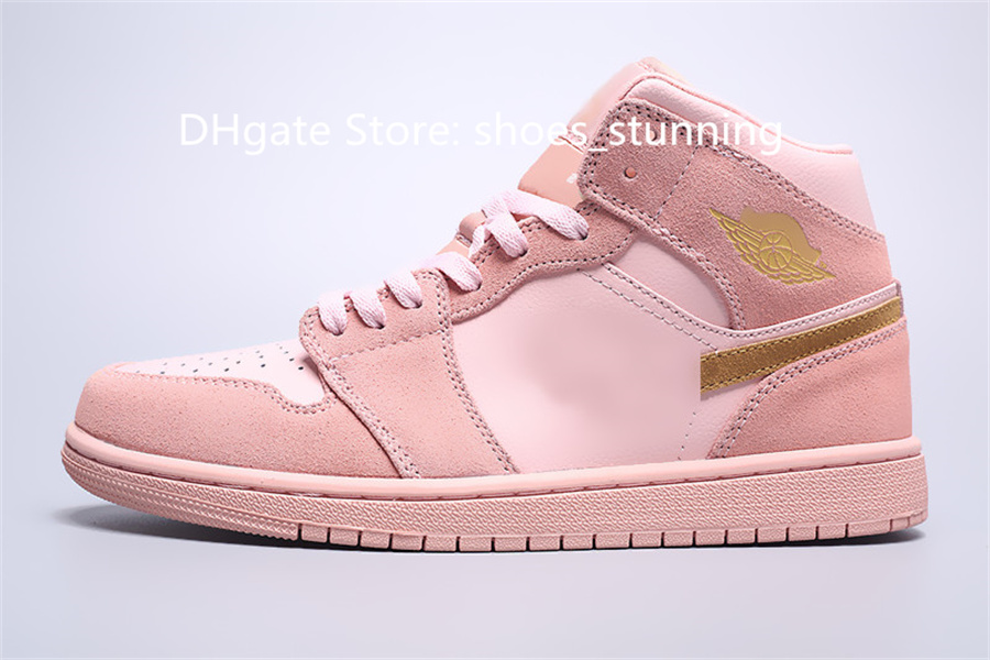 Chaussures de basket-ball Femmes Jumpman 1s Mid SE Coral Stardust Rose Or Daim Baskets Culturelles Rétro Baskets Extérieures AVEC SHOEBox 36-47