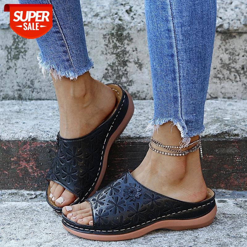 

2021 Shoes Ladies Slip On Soft Sandals Woman Loafers Flat Platform Women's Sandals Flowers Casual Women Shoes Female #nO5h, Black