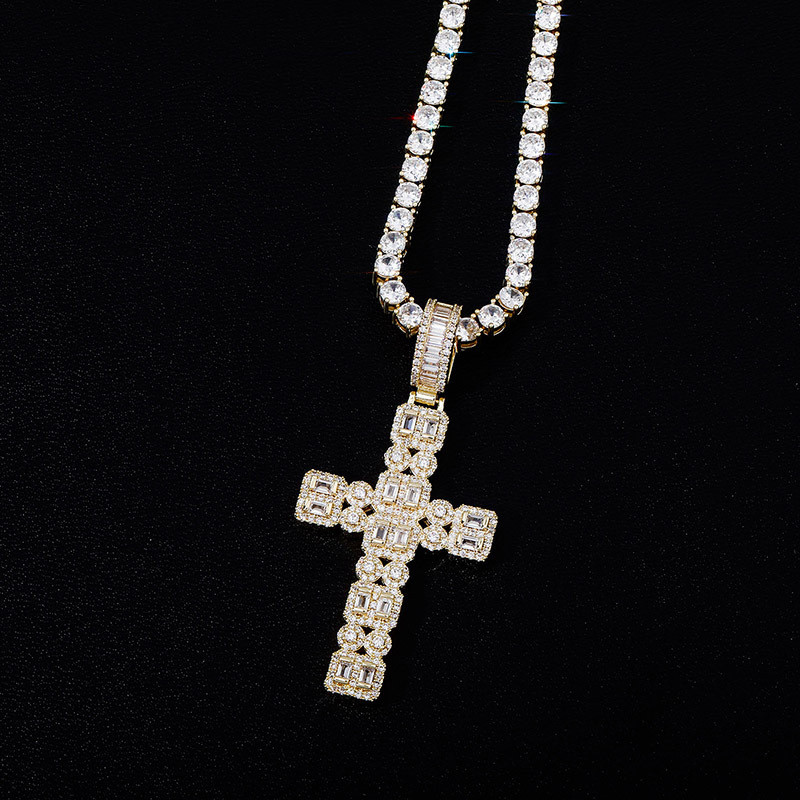 

New Cross Iced Out Pendant Necklace With Gold 4mm Tennis Chain High Quality Ice Micropavé Cubic Zirconia HipHop Fashion Gift