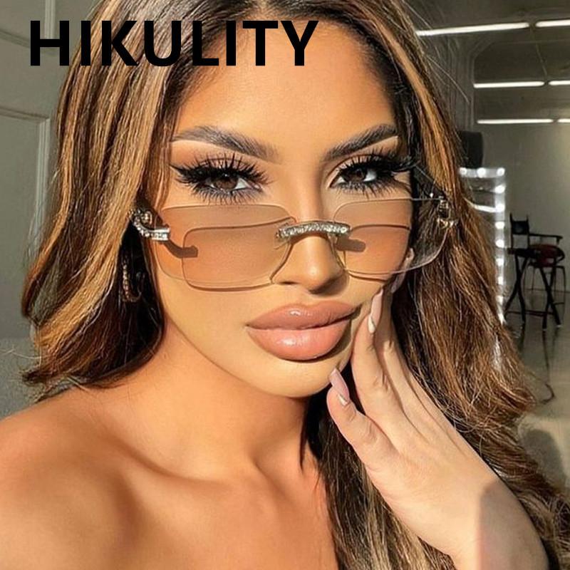 

Sunglasses Unique Rimless Square Crystal For Women Fashion Ins Rhinestone Shiny Sun Glasses Female Sexy Gray Pink Shades