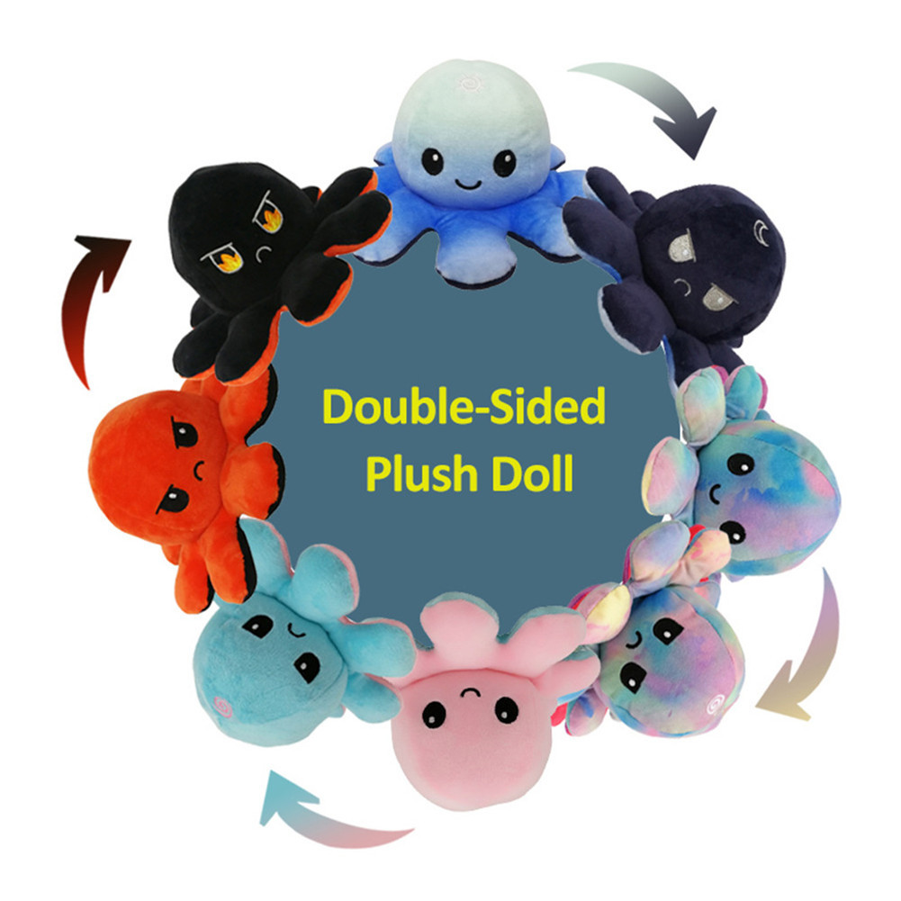 

In Stock Reversible Flip Octopus Stuffed Dolls Soft Double-sided Expression Plush Toy Baby Kids Gift Doll New Year Christmas Gifts