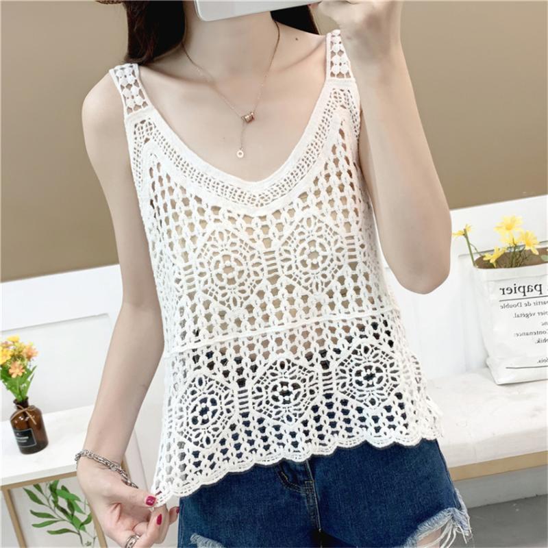

Women's Swimwear Summer Beach Cover Up Crochet Vest Womens Tops And Blouses Sleeveless Tank Top Lace Blouse Waistcaot Female Knitwear, White
