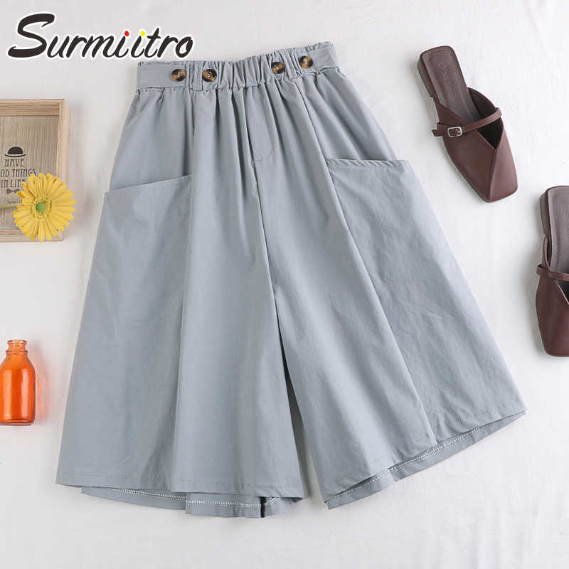 

SURMIITRO Fashion Summer Korean Style Wide Leg Short Pants High Elastic Waist Shorts Skirts Female 210607, Beige