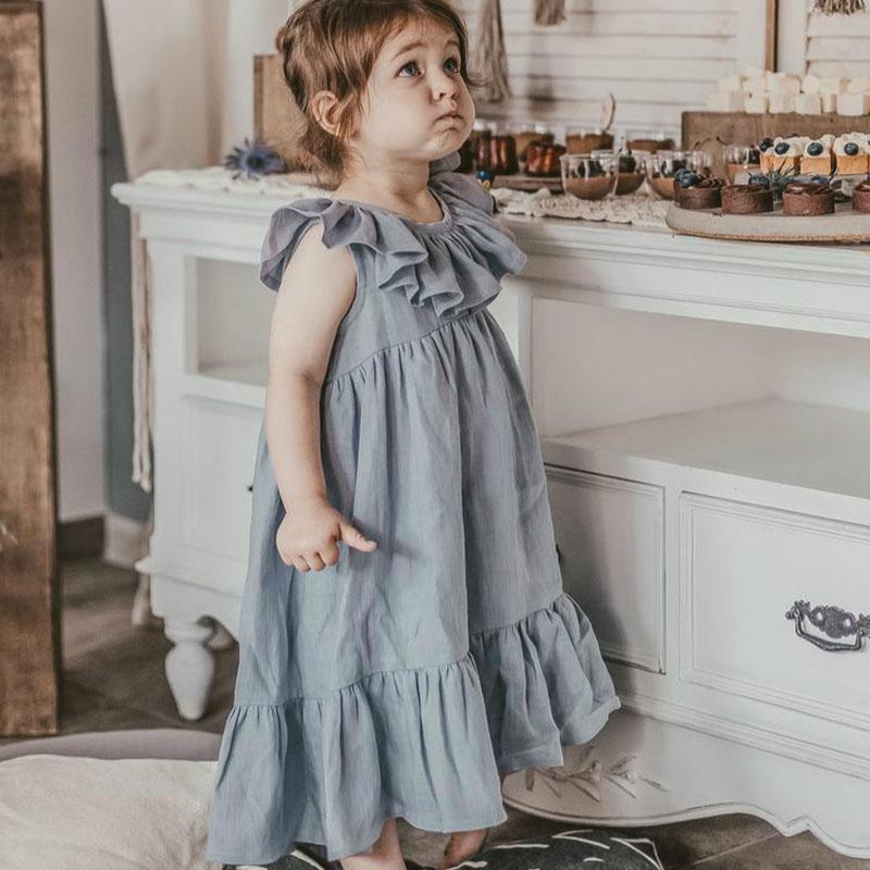 

Girl's Dresses MILANCEL 2022 Summer Kids Clothes Girls Ruffle Dress Linen A Line For Girl, Green