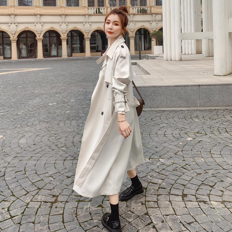 

Women's Trench Coats Brand Fashion Women Coat Beige Long Double-Breasted With Belt Spring Autumn Lady Duster Female Outerwear Quality, Tan;black