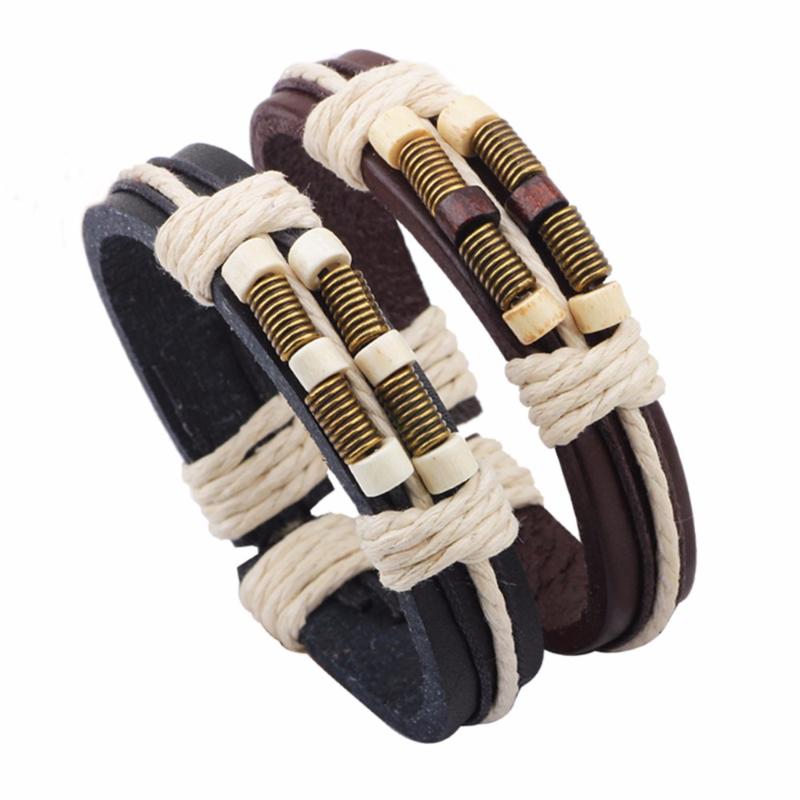 

Charm Bracelets Druzy Men's Braided Genuine Leather Antique Gold Alloy Charms Bracelet Wristband Adjustable Women Jewelry Gift