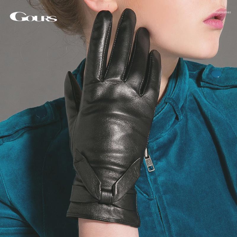 

Winter Genuine Leather Gloves Women Black Real Goatskin Finger Glove Fashion Brand Driving Mittens Warm Arrival GSL0131