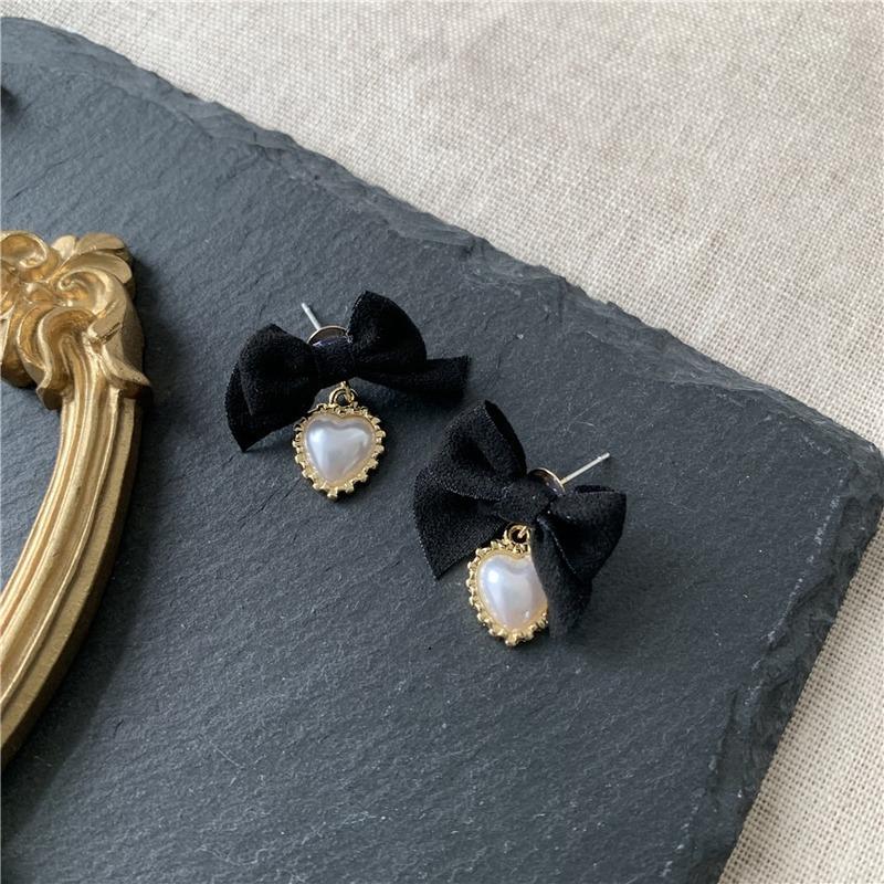 

Dangle & Chandelier Origin Summer Unique Design Black Bowknot Earings For Women Exquisite White Pearl Love Heart Fashion Jewelry
