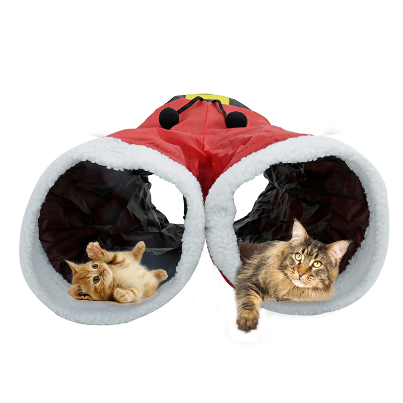 

2021 New Cat Animals Double Tunnel Christmas Style Cheap with 2 Fun Balls Pet Supplies Design!!! Jd0001 D0w3
