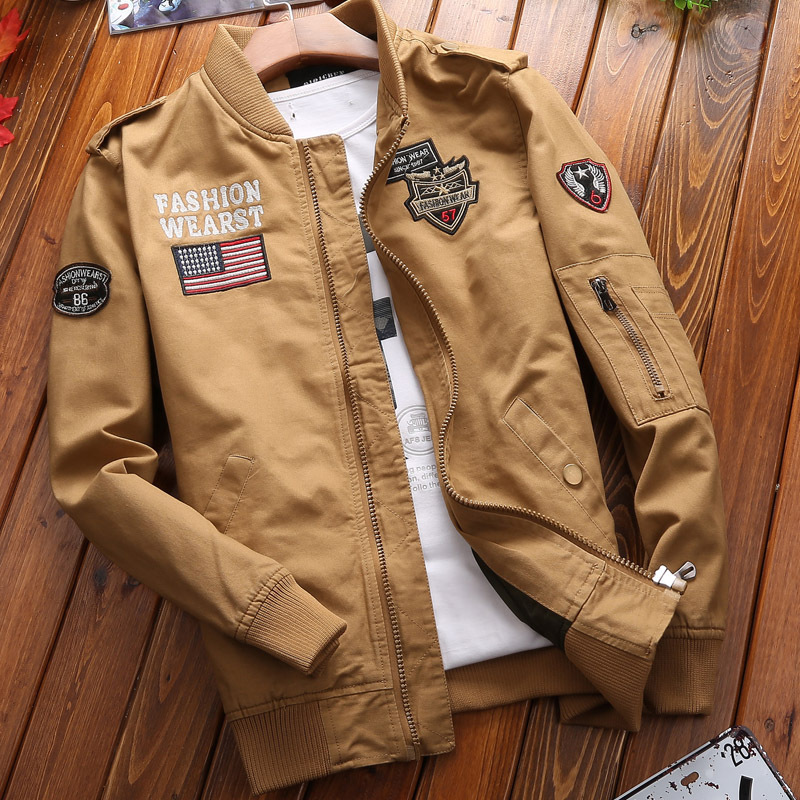 

2021 autumn men's washing jacket air force No. 1 casual cotton slim fit, Khaki