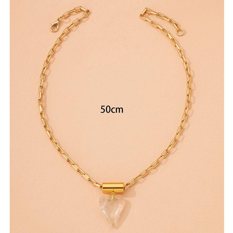 

Pendant Necklaces Ins Gold Chain Transparent Glass Faceted Heart Men Women Choker Geometric Trendy Korean Fashion Party Jewelry