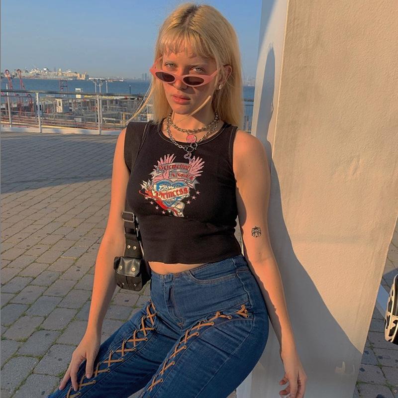 

Women's Tanks & Camis Graphic Cami Top Casual Print Crop Teen Y2k E-Girl Women Cute Printed Tank Tops Summer Clothes, White