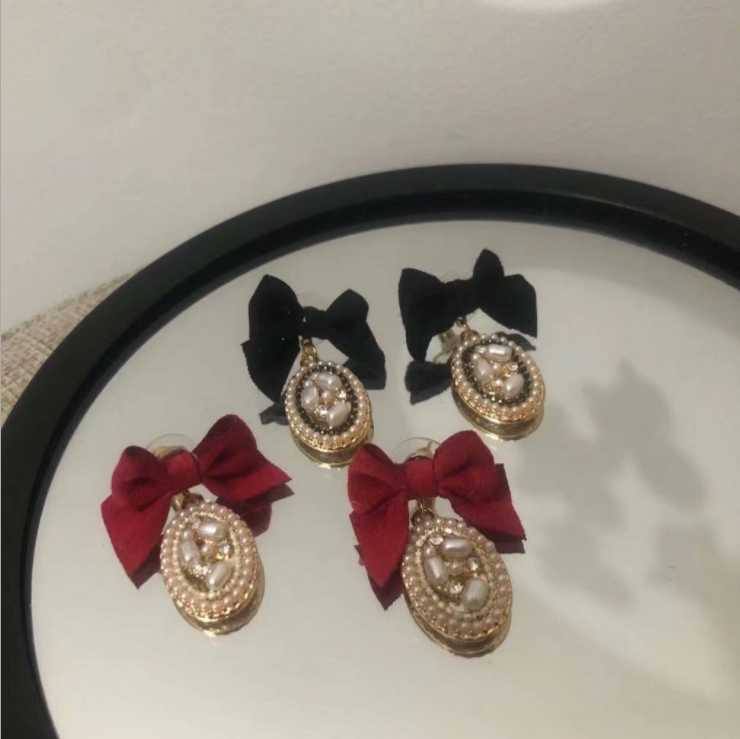 

Dangle & Chandelier Oval Pearl Earrings Retro Sweet Bow Temperament Design Women