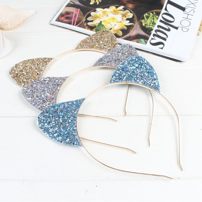 

Cute Shiny Sequins Cat Ears Headband For Girl Manual Cat Ears Hairband Kid Hair Accessories For Women Cartoon Headband, Bk