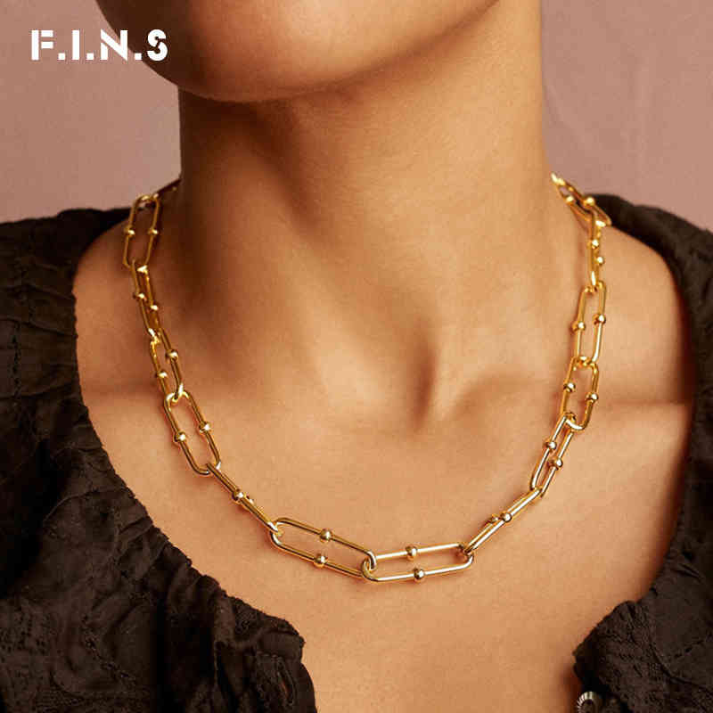 

F.I.N.S INS Fashion Jewelry Gold Color Paper Clip Chain Necklace Chunky Thick Cuban Chain Statement Choker Necklaces for Women X0509