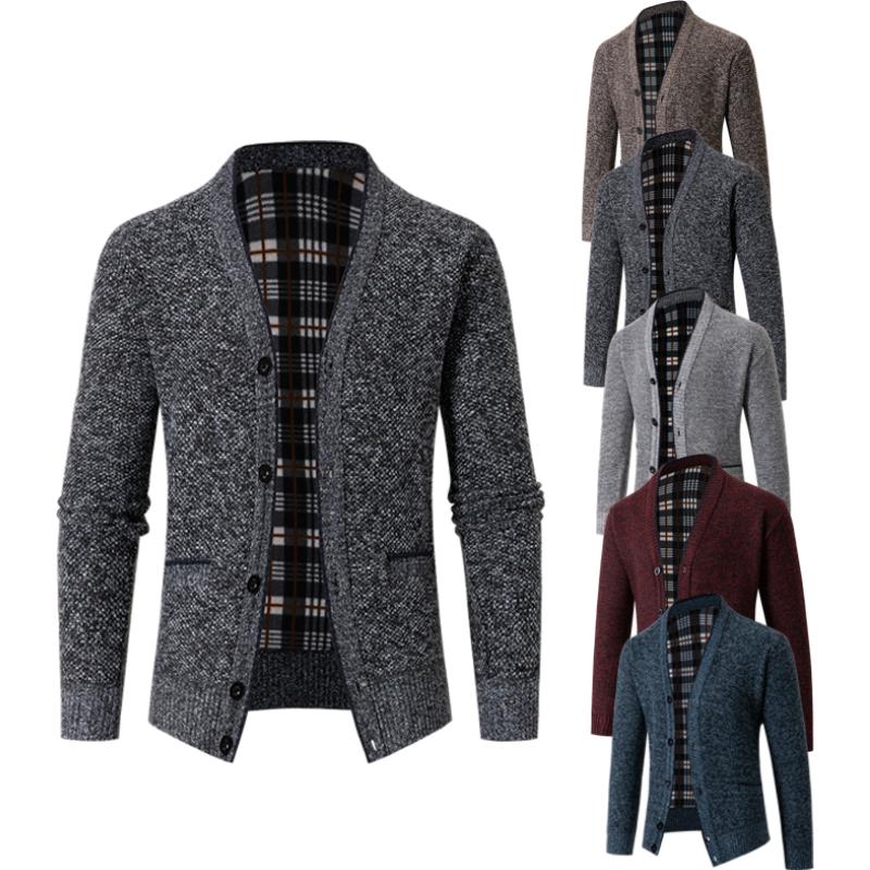 

Men's Sweaters Autumn And Winter Knitwear V-neck Cardigan Buttons Elderly Plush Warm Casual Loose Sweater Coat Knit Outwear, White;black