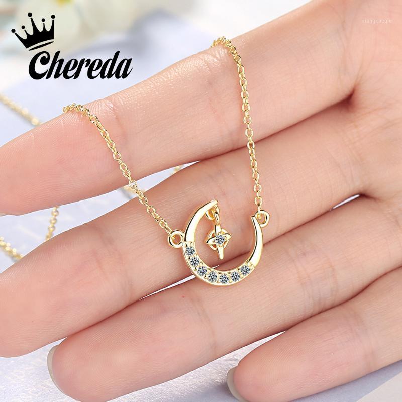 

Pendant Necklaces Chereda Moon Star Gold Pendants For Girl Small Geometric Necklace Vintage 2022 Female Collar Choker, Silver
