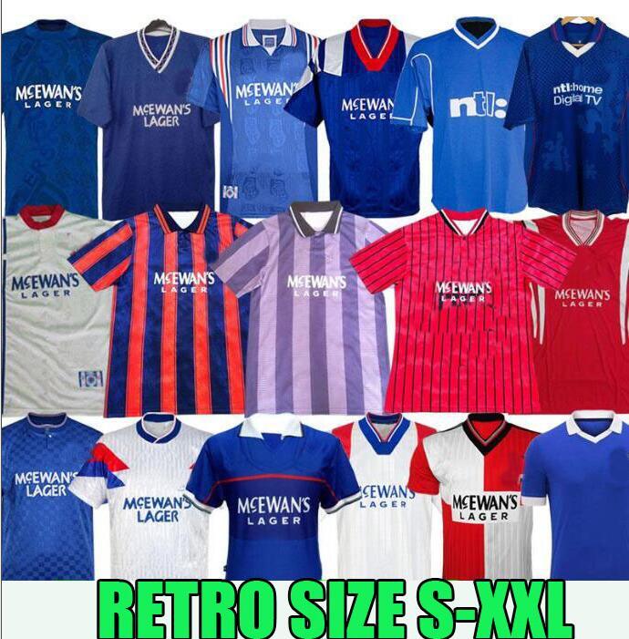 

90 92 87 93 94 95 96 97 99 01 08 Glasgow Rangers fc Retro soccer jerseys 20 21 GERRARD GASCOIGNE LAUDRUP gerrard MCCOIST football Uniforms, White;black