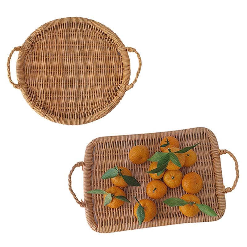 

Dishes & Plates Hand-Woven Fruit Tray Rattan Storage Wicker Basket Display