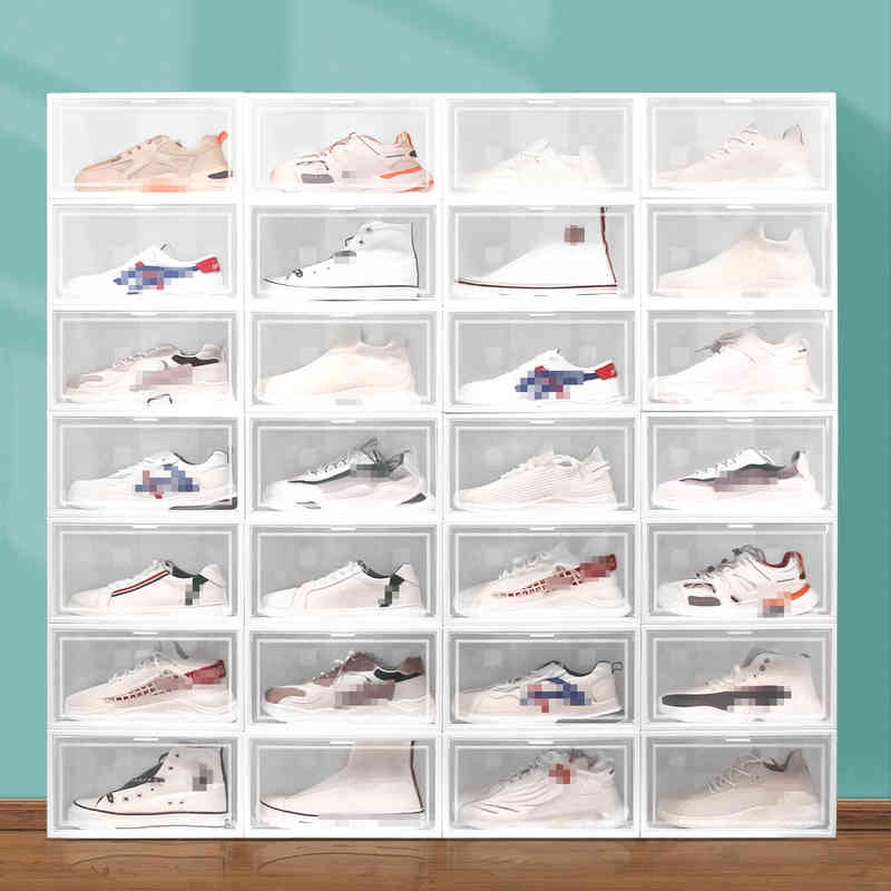 

Clear Multicolor Shoe Box Foldable Storage Plastic Transparent Home Organizer Stackable Display Superimposed Combination Shoes Containers Cabinet Boxes JY0532, As picture