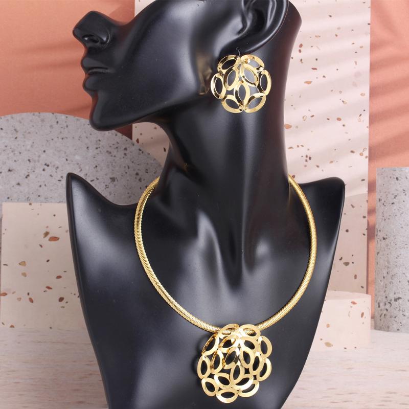 

Earrings & Necklace 2022 Fashion Jewelry For Women Pendent Romantic Gold Flower Sets Wedding Party Anniversary Year Christmas Gift, Silver