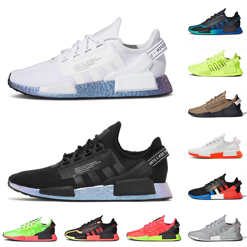 

Fashion Top Quality NMD R1 v2 Women Mens Running Shoes White Black Speckled Grey Silver Metallic Gold Paris OG Classic Trainers Sneakers Size 36-45, # black speckled 36-45