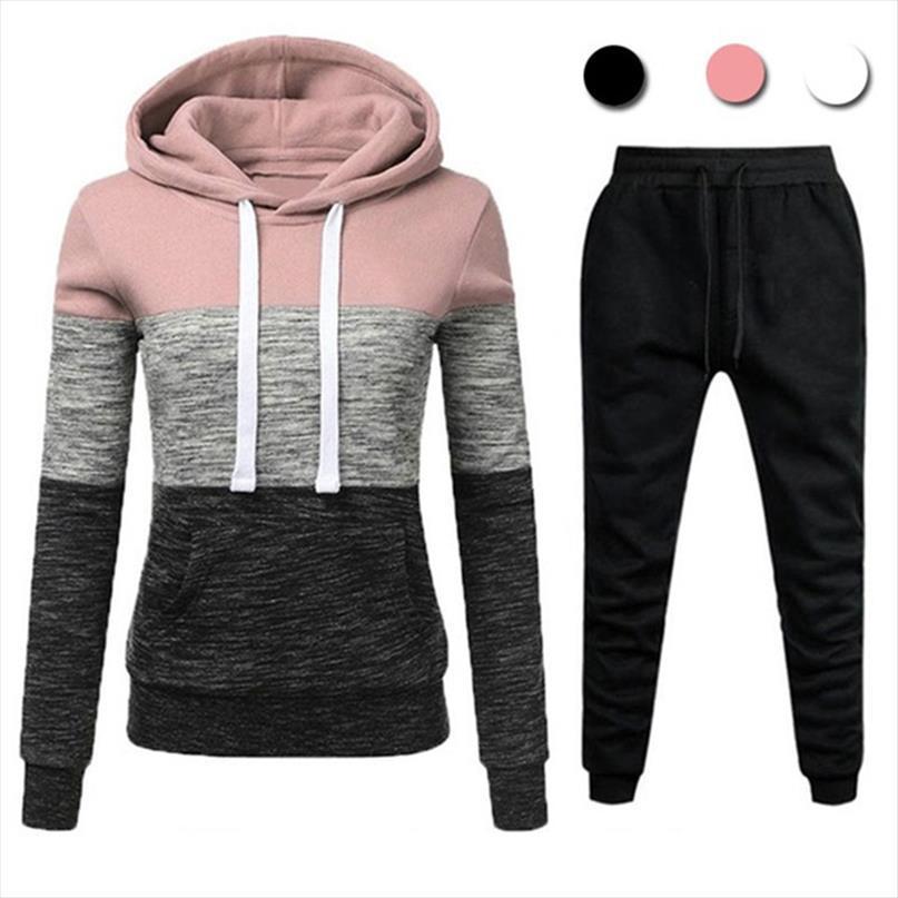 

tracksuit clothing pullover hoodies womens pants sweatpants suit two piece set outfits chandals mujer size s 4xl, White