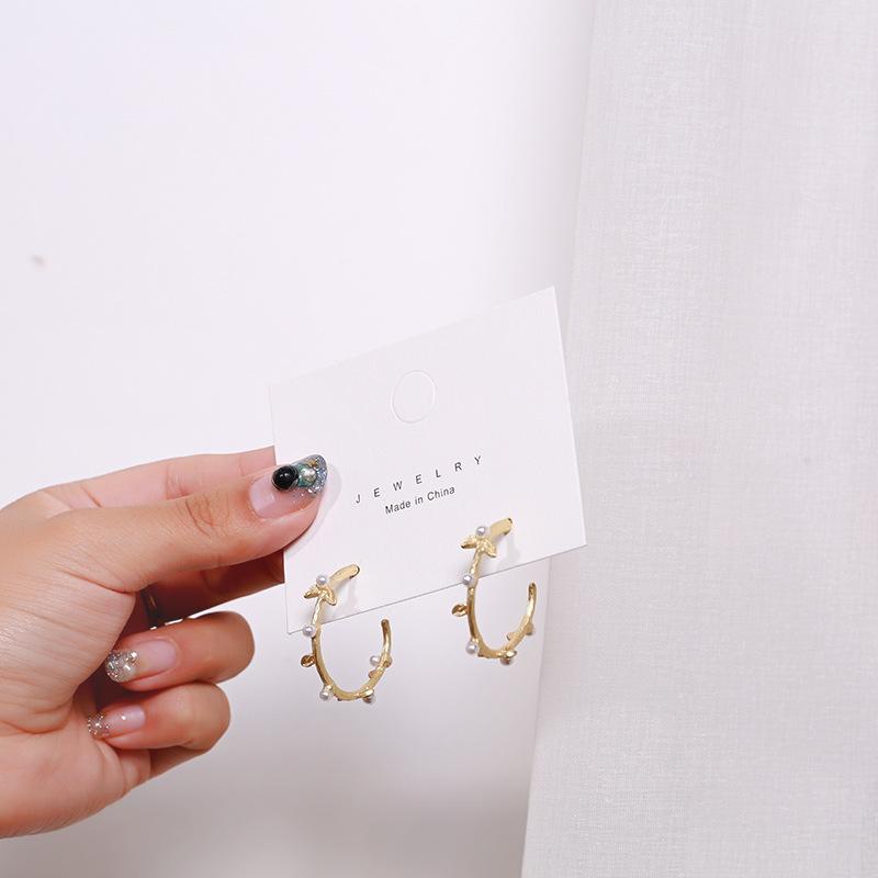 

Hoop & Huggie Trendy Gold Color Simulated Pearl Round Earrings For Women Tree Branches Circle Leaf Flower Minimalist Jewelry