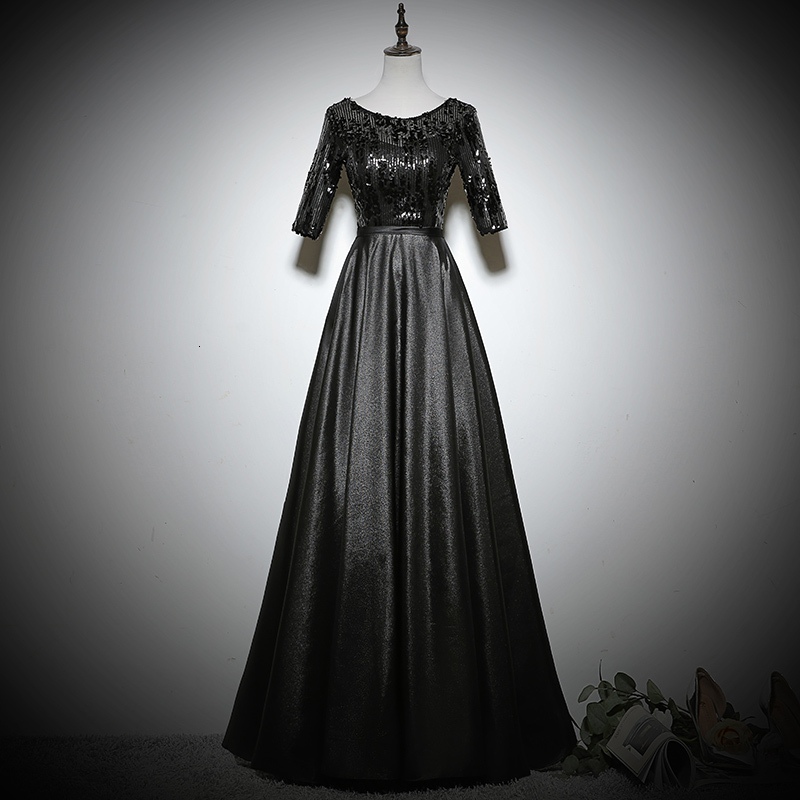 

Luxury Women Wedding Party Dress O-neck Floor-length Black Evening Cheongsam Elegant Prom Maxi Qipao Gown Retro Vestido Av3q