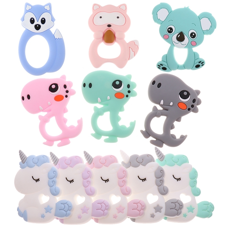

Bpa Free 10pc Cute Dinosaur Silicone Baby Teether Pendant Teething Necklace Koala Dragon Food Grade Nursing Gift Unicorn Raccoon 210311