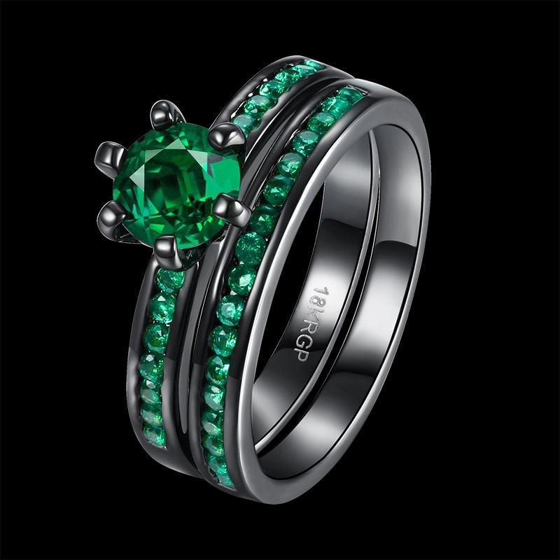 Wedding Rings Garilina Individual Design Jewelry Green Cubic Zirconia Women&#039;s Set Black Gun Ring Size 6 7 8 AR2012-image-706330567