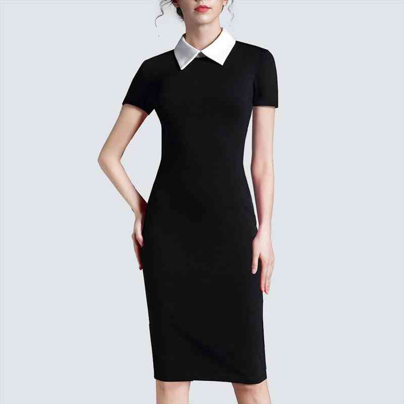 

Women Clothing Vintage Black Women Formal Work Business Office Short Sleeve Casual Bodycon Sheath Fitted Pencil Dress H751, Black;gray