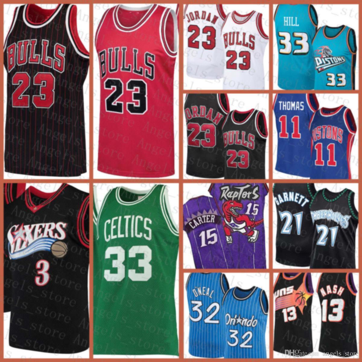 

Vince Michael 3 Allen Carter Larry Iverson Bird Jersey Grant Isiah Hill Thomas Penny Shaquille Hardaway O'Neal Steve Bull Nash Garnett, Black;red