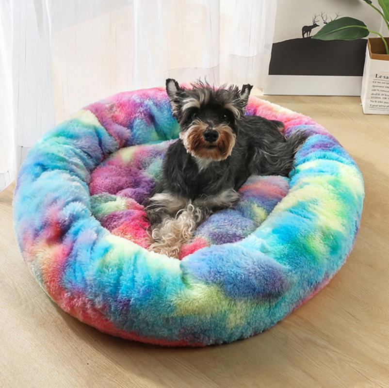 

Dog Round Cat Winter Warm Sleeping Bag Long Plush Soft Litter Deep Sleep Soft Pet Bed Calming Bed Kennel, Hot pink