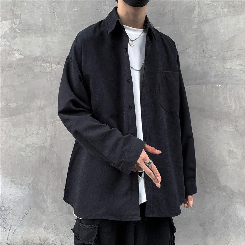 

2021 New Korean Casual Men's Fashion Solid Color Shirt Men Society Streetwear Loose Autumn Long-sleeved Shirts Mens M-3xl W0m9, Blue