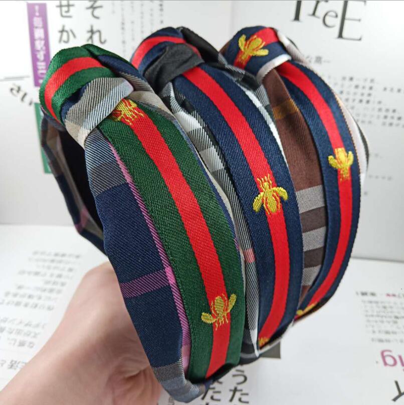 

Design stripe grid Bee print Pattern Wide headbands fashion Knotted cloth Headband Hair Hoop Headwear Accessories for Female Women wholesale, Silver