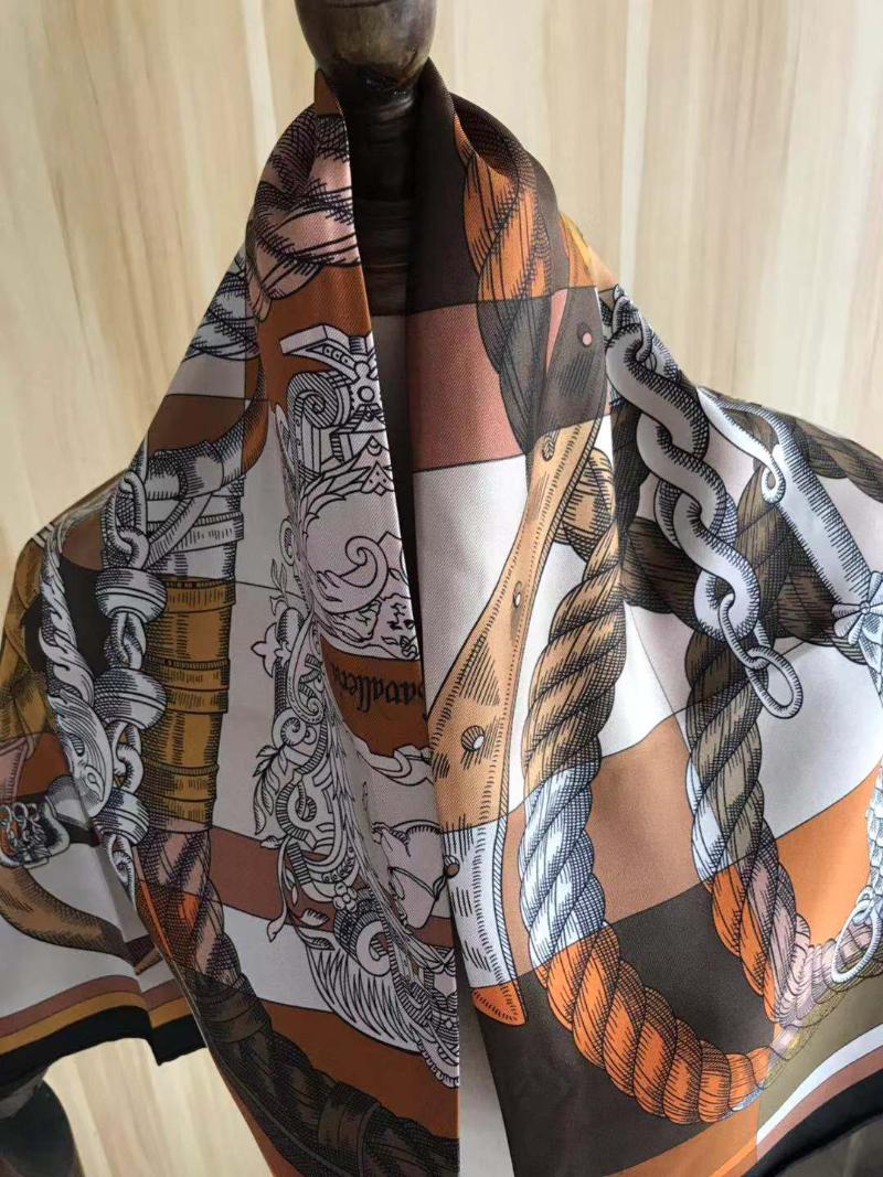 

Scarves 2021 Arrival Winter Spring Classic Black Chain 100% Real Silk Scarf Twill Hand Made Roll 90*90 Cm Shawl Wrap For Women Lady