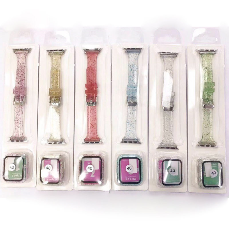 

Transparent Glitter watch Band with tempered glass full cover case watch strap replacement for iwtach 6/5/4/3/2/1