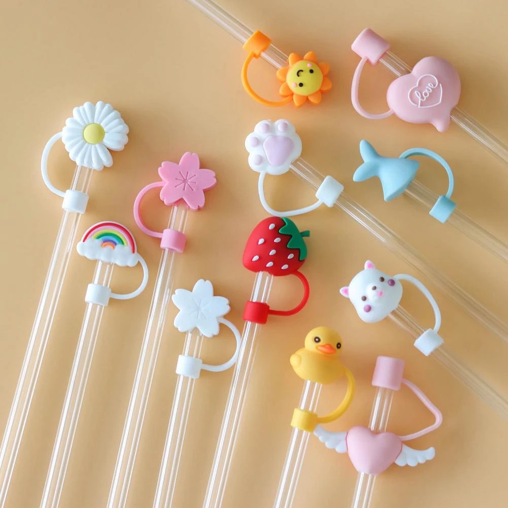 

Creative Silicone Straw Tips Cover Reusable Drinking Dust Cap Splash Proof Plugs Lids Anti-dust Tip Sunflower Cherry Blossom Rainbow Cat Paw For 6-8mm Straws C0523A9