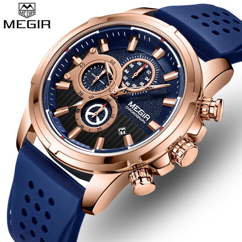 

Wristwatches MEGIR Top Brand Men's Analog Quartz Sport Watches Men Luxury Business Watch Fashion Silicone Waterproof Wrist Male Clock, Black